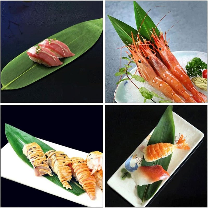 WINIAER 12 inch Bamboo Leaves for Sushi, 100 pcs Sushi Decoration Bamboo Leaf for Cooking, Sushi Banana Leaf for Sashimi Serving Plate Decorations - Image 5